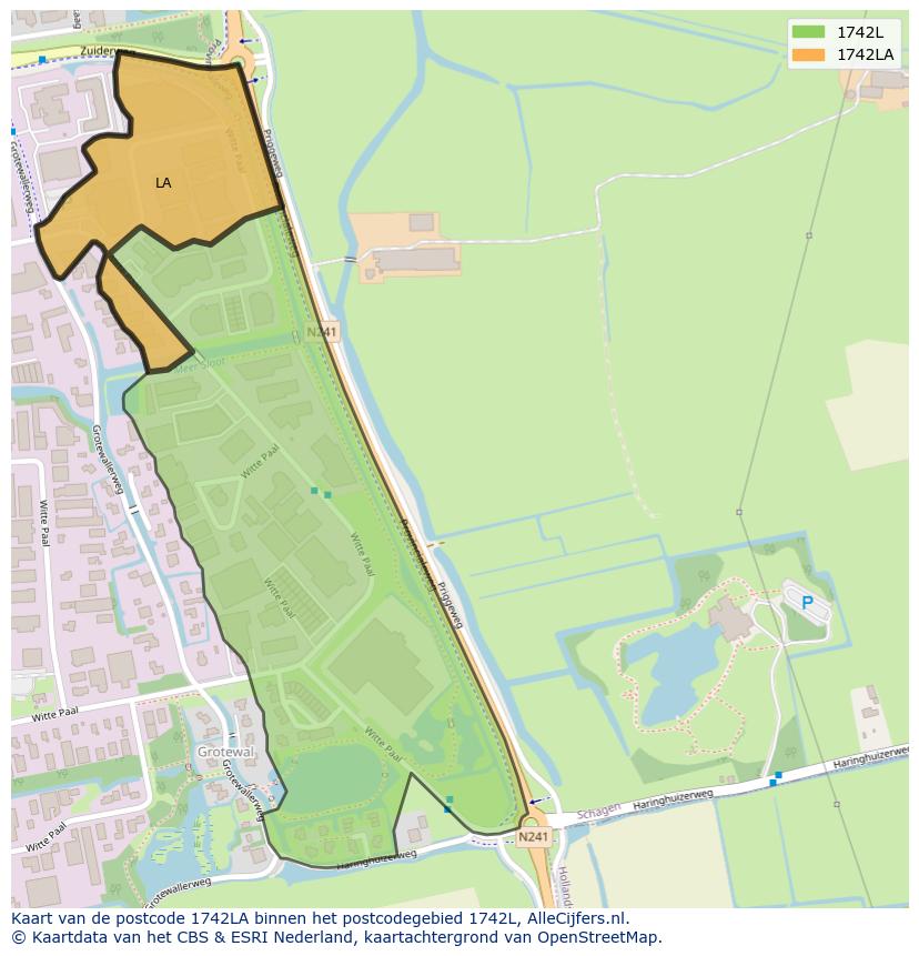 Afbeelding van het postcodegebied 1742 LA op de kaart.