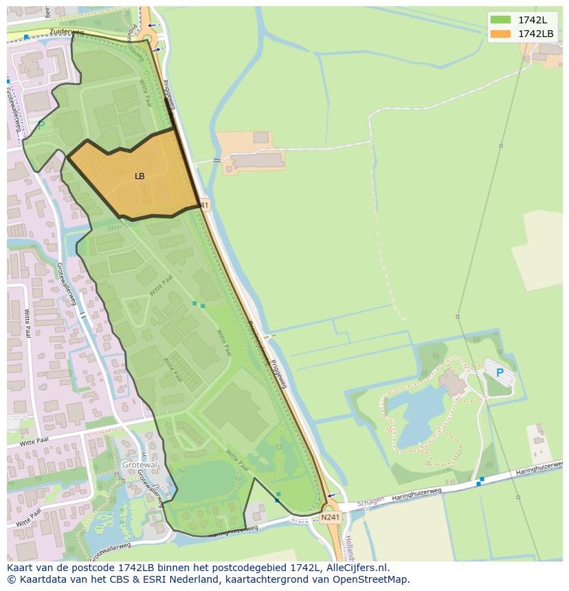 Afbeelding van het postcodegebied 1742 LB op de kaart.