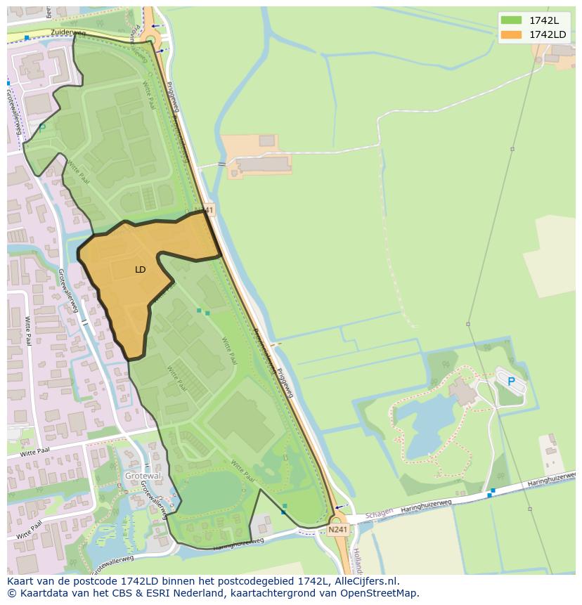 Afbeelding van het postcodegebied 1742 LD op de kaart.