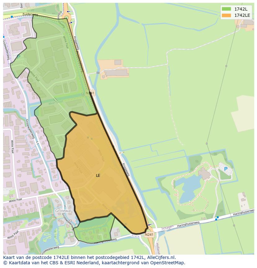 Afbeelding van het postcodegebied 1742 LE op de kaart.