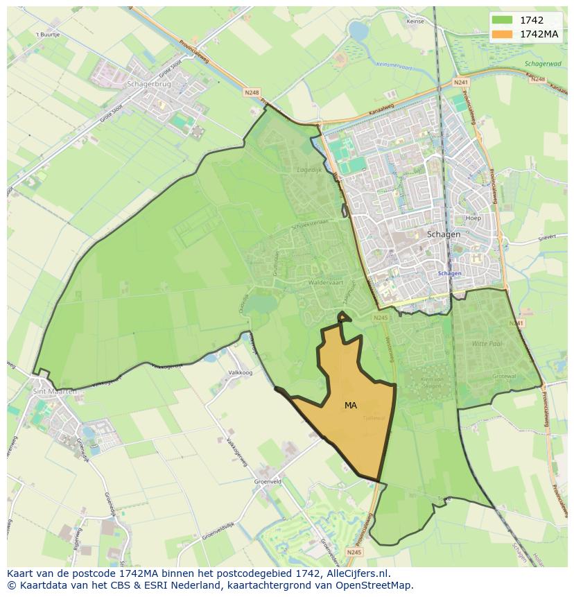 Afbeelding van het postcodegebied 1742 MA op de kaart.