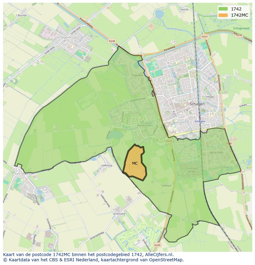 Afbeelding van het postcodegebied 1742 MC op de kaart.