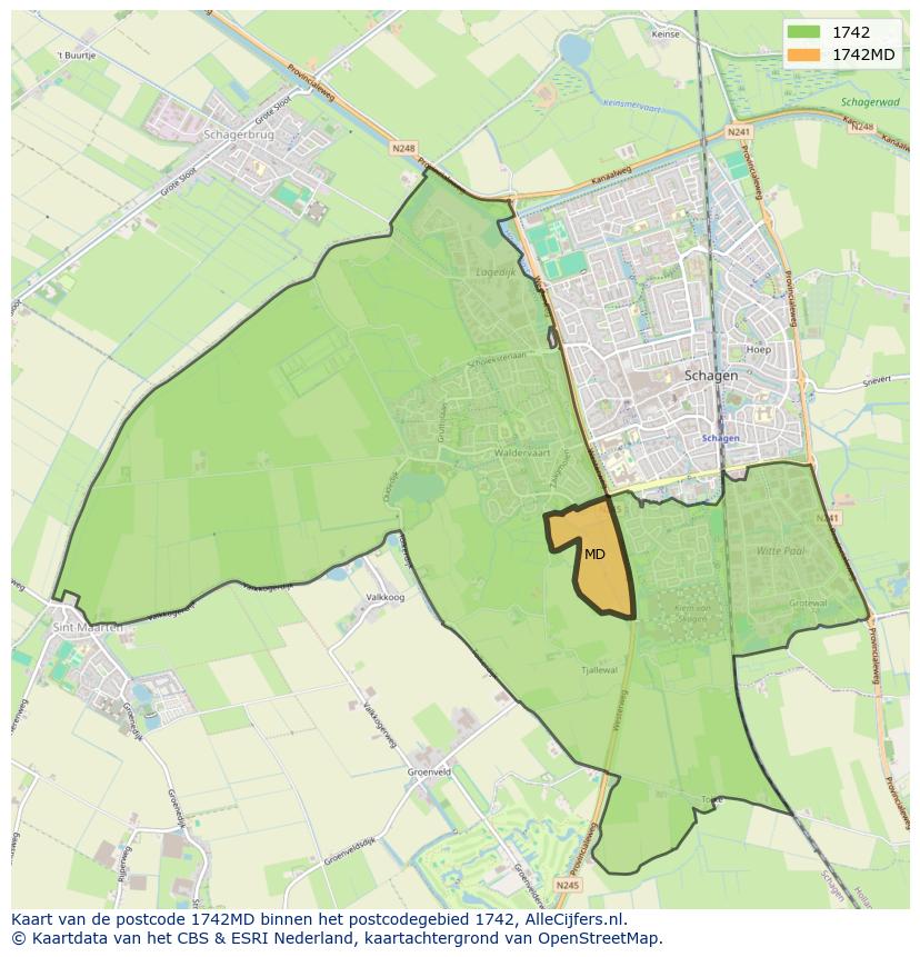 Afbeelding van het postcodegebied 1742 MD op de kaart.