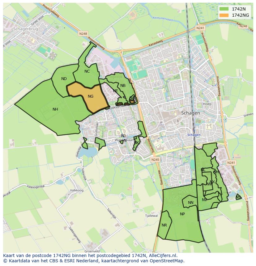 Afbeelding van het postcodegebied 1742 NG op de kaart.