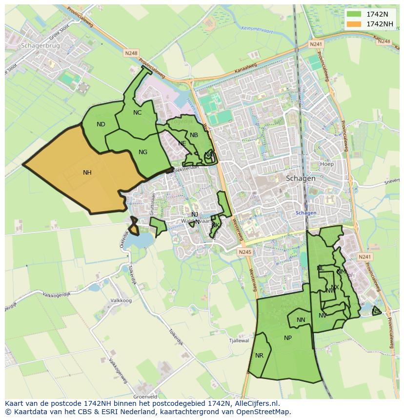 Afbeelding van het postcodegebied 1742 NH op de kaart.