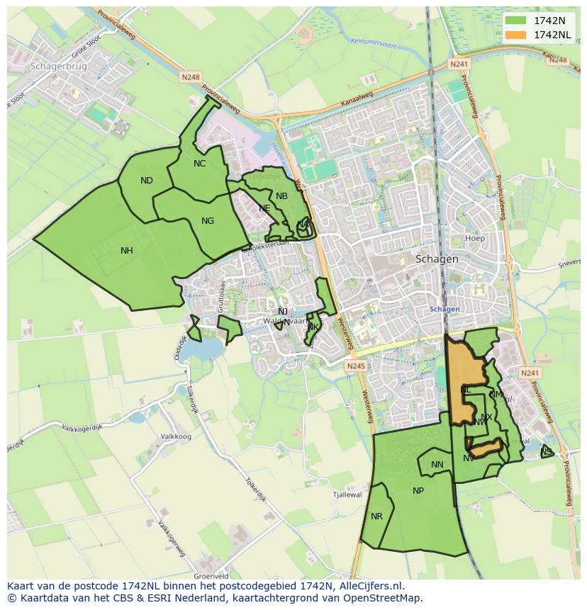 Afbeelding van het postcodegebied 1742 NL op de kaart.
