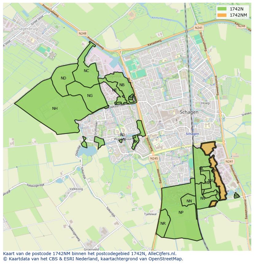 Afbeelding van het postcodegebied 1742 NM op de kaart.