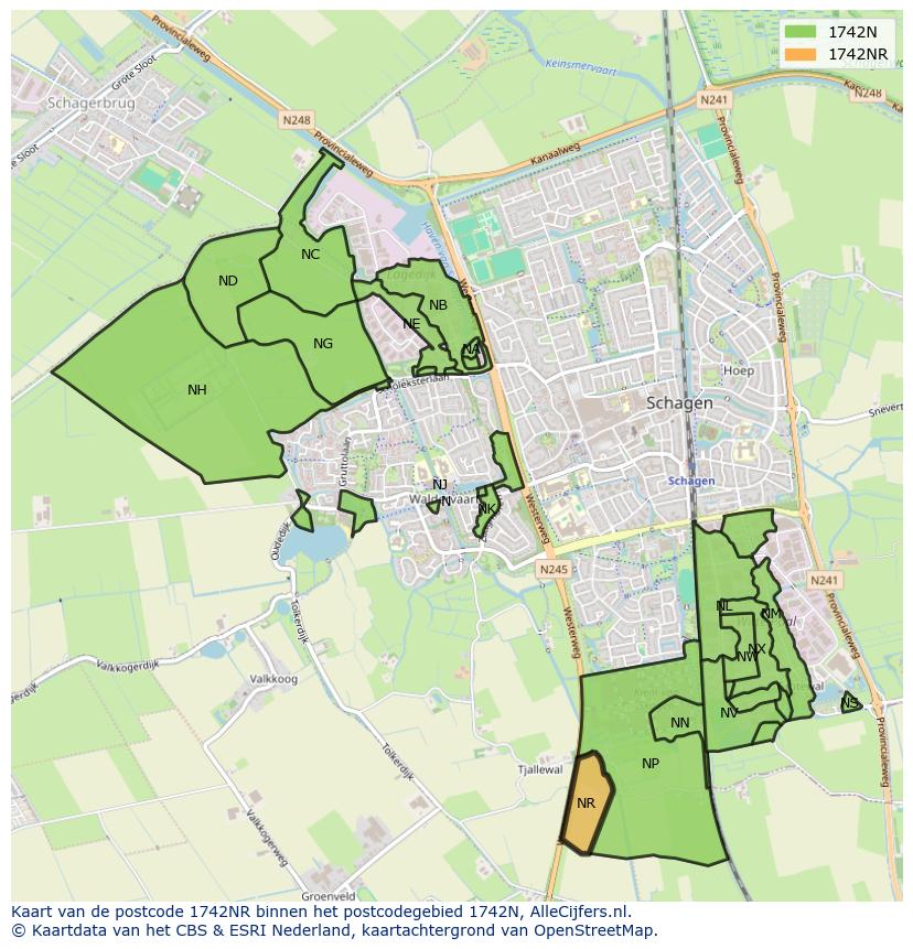 Afbeelding van het postcodegebied 1742 NR op de kaart.
