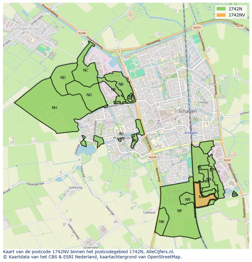 Afbeelding van het postcodegebied 1742 NV op de kaart.