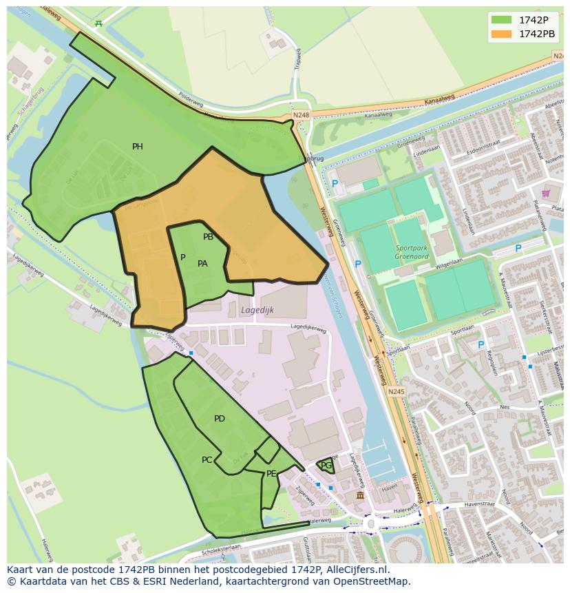 Afbeelding van het postcodegebied 1742 PB op de kaart.