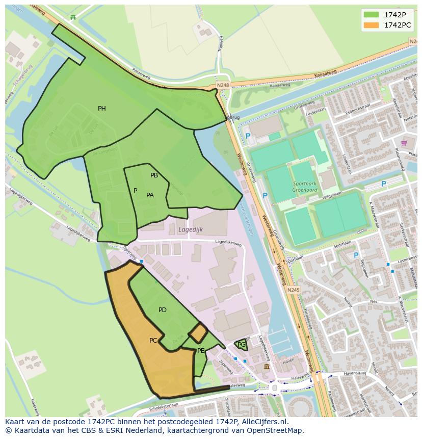 Afbeelding van het postcodegebied 1742 PC op de kaart.