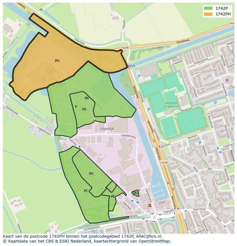 Afbeelding van het postcodegebied 1742 PH op de kaart.