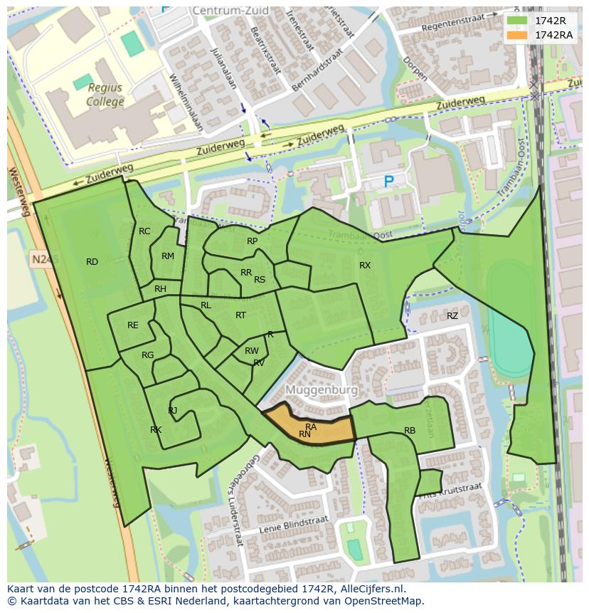 Afbeelding van het postcodegebied 1742 RA op de kaart.