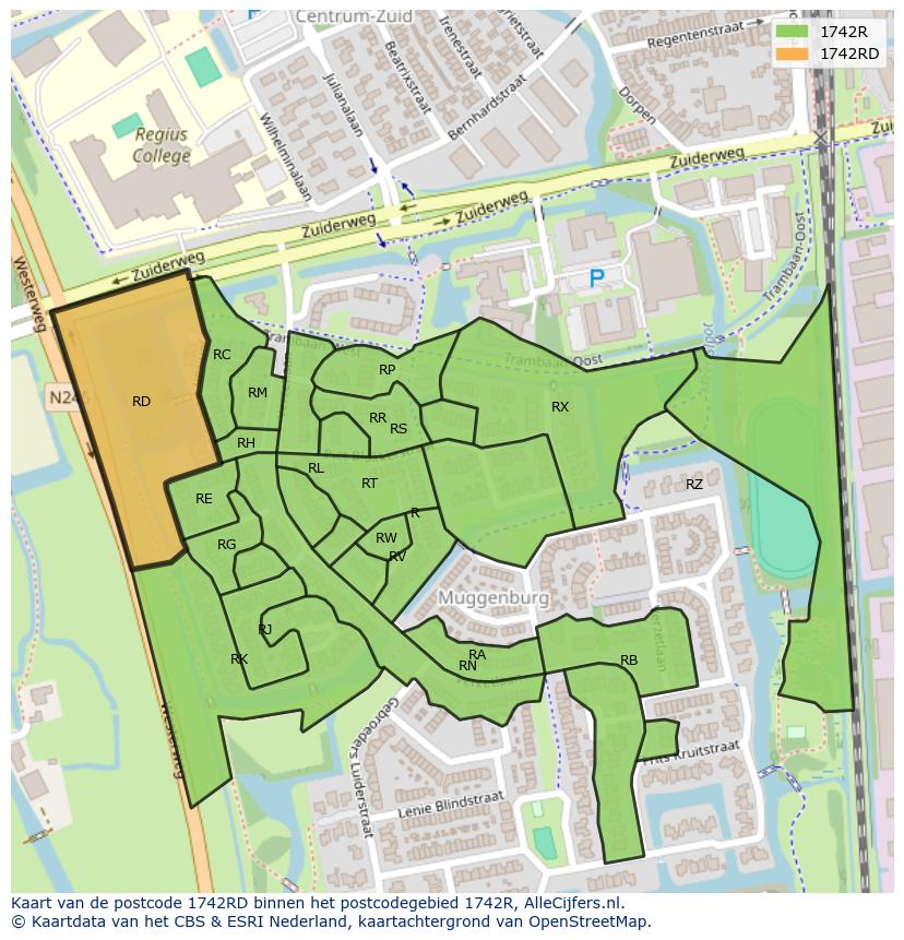 Afbeelding van het postcodegebied 1742 RD op de kaart.