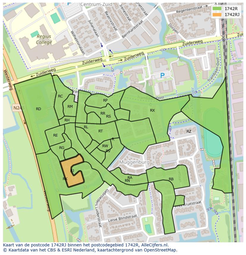 Afbeelding van het postcodegebied 1742 RJ op de kaart.