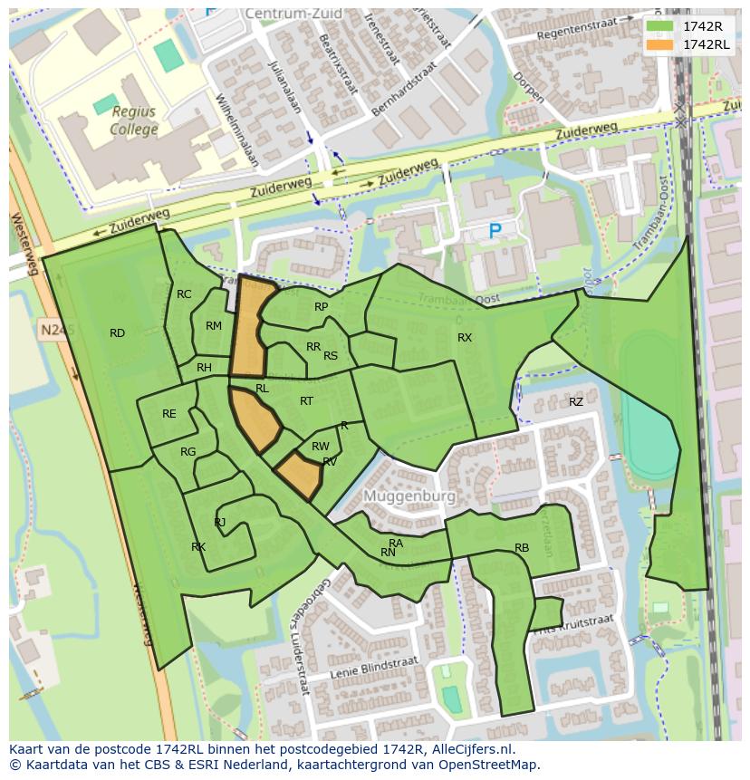 Afbeelding van het postcodegebied 1742 RL op de kaart.