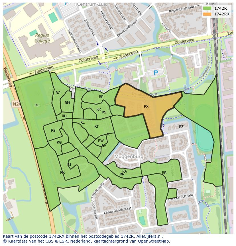 Afbeelding van het postcodegebied 1742 RX op de kaart.