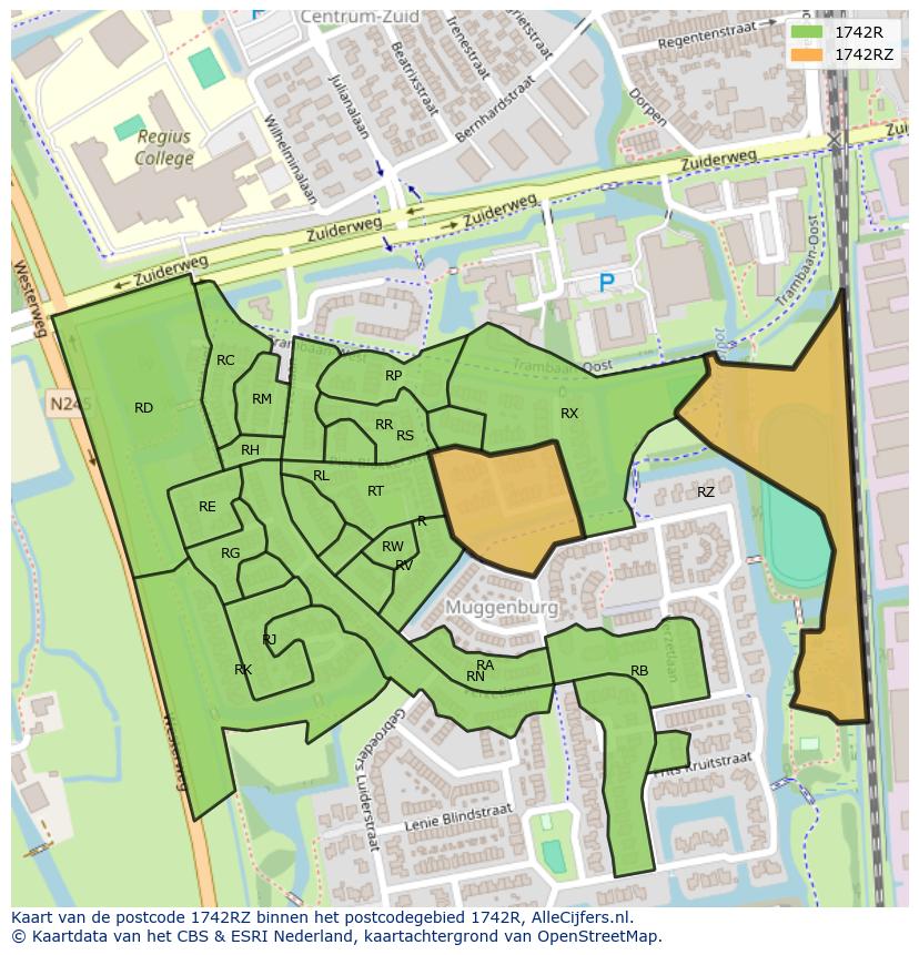 Afbeelding van het postcodegebied 1742 RZ op de kaart.