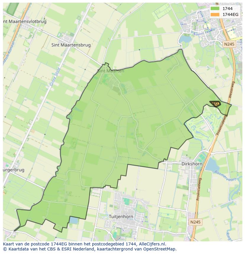 Afbeelding van het postcodegebied 1744 EG op de kaart.