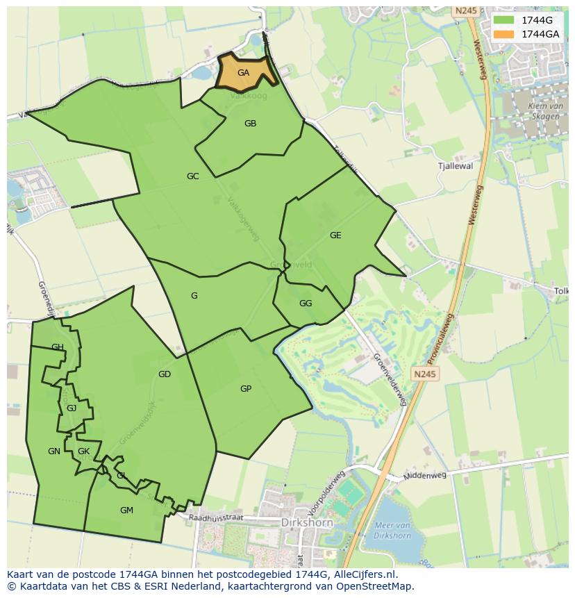 Afbeelding van het postcodegebied 1744 GA op de kaart.
