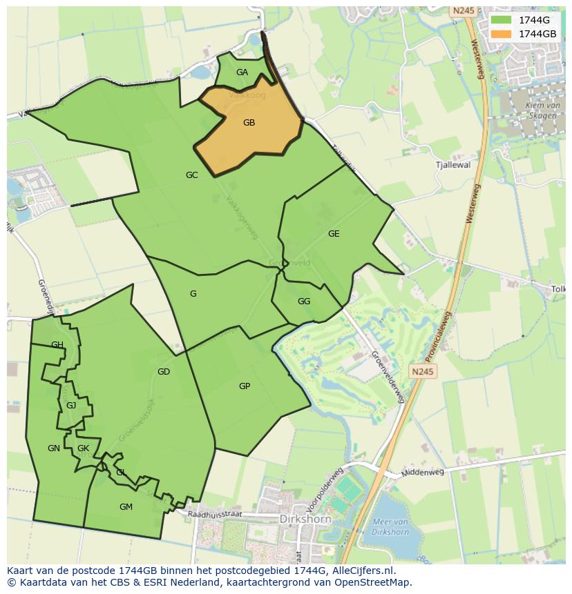 Afbeelding van het postcodegebied 1744 GB op de kaart.