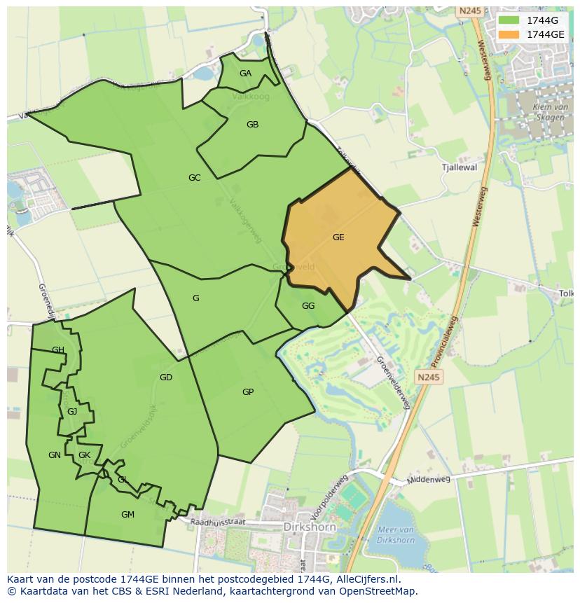 Afbeelding van het postcodegebied 1744 GE op de kaart.