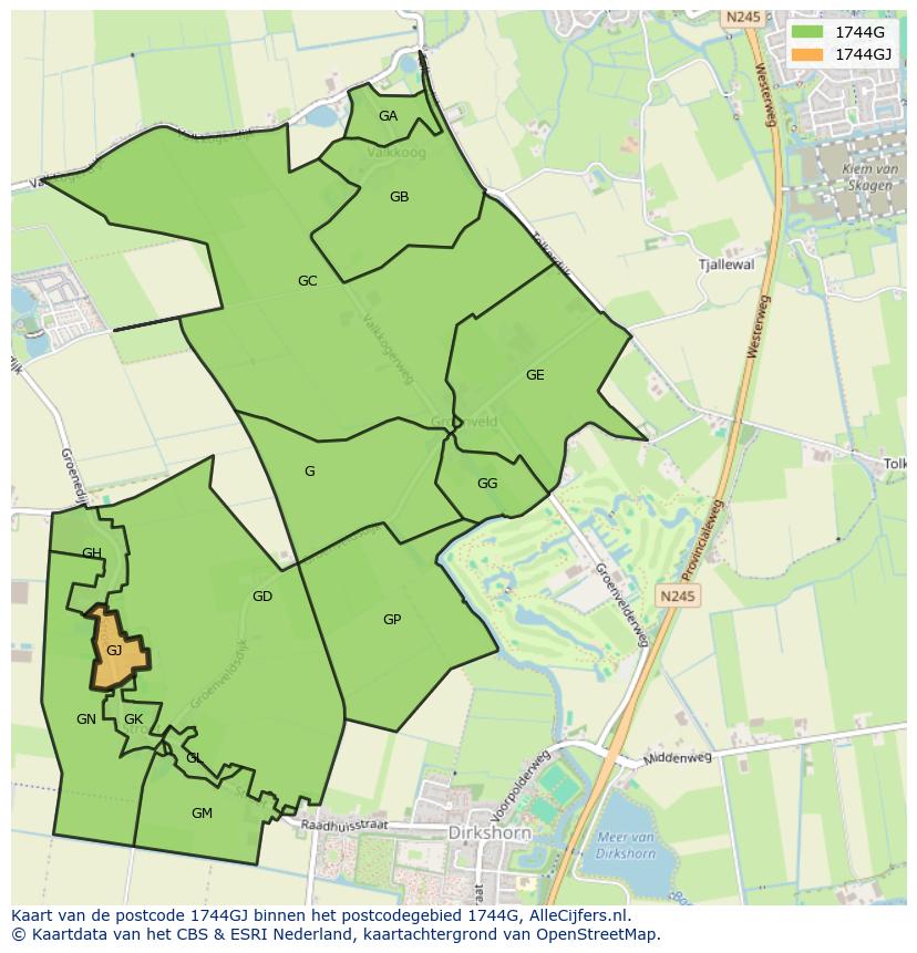 Afbeelding van het postcodegebied 1744 GJ op de kaart.