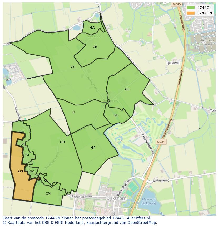 Afbeelding van het postcodegebied 1744 GN op de kaart.