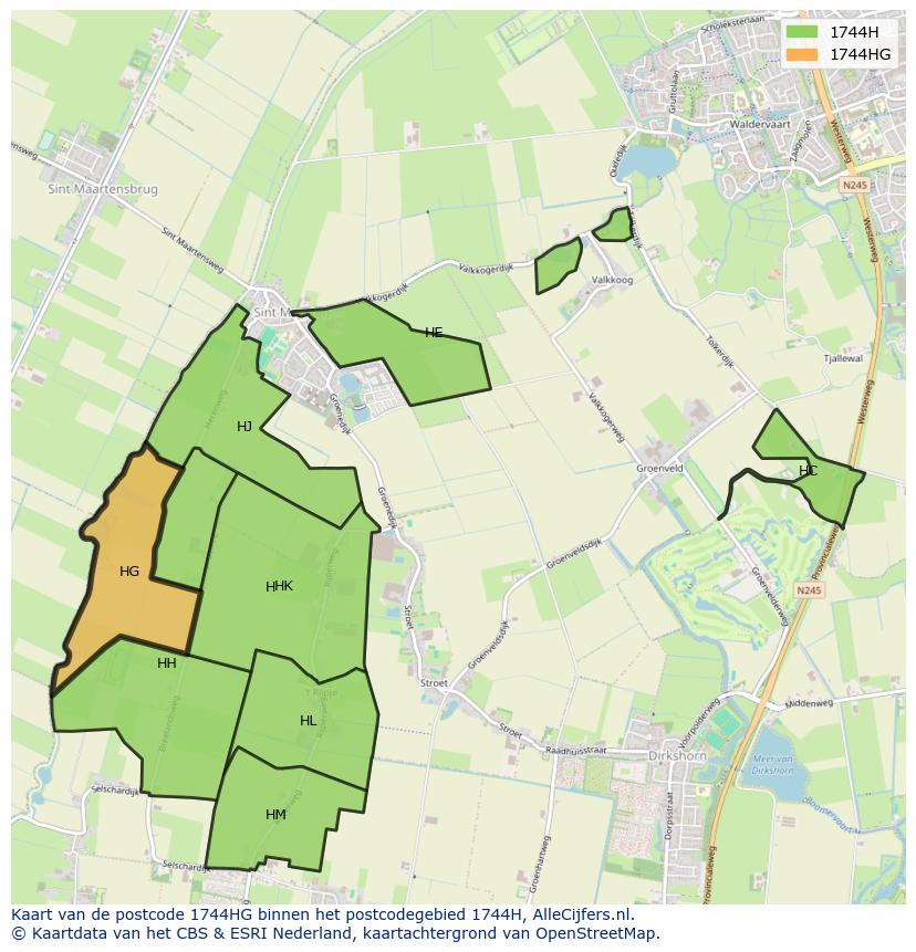 Afbeelding van het postcodegebied 1744 HG op de kaart.