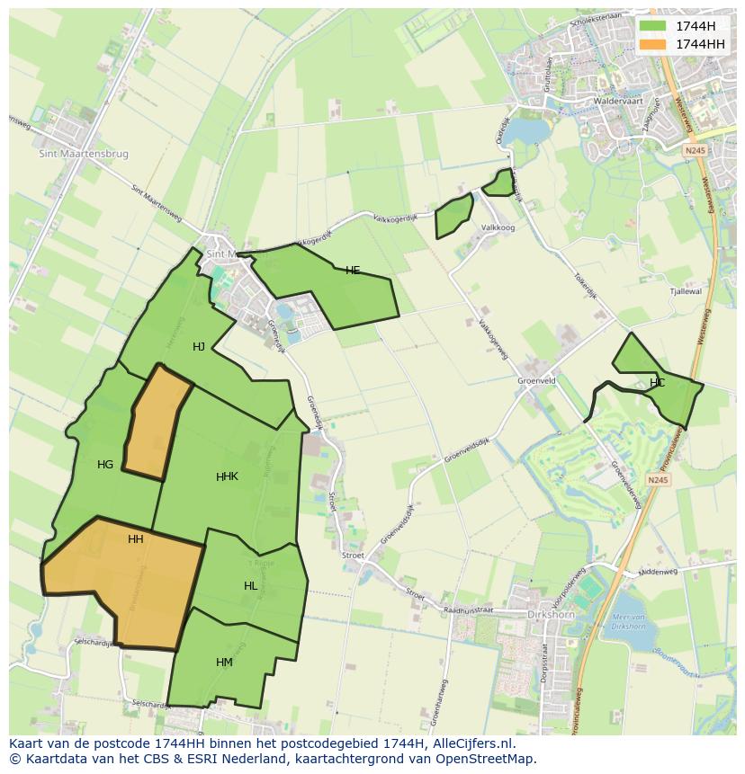 Afbeelding van het postcodegebied 1744 HH op de kaart.