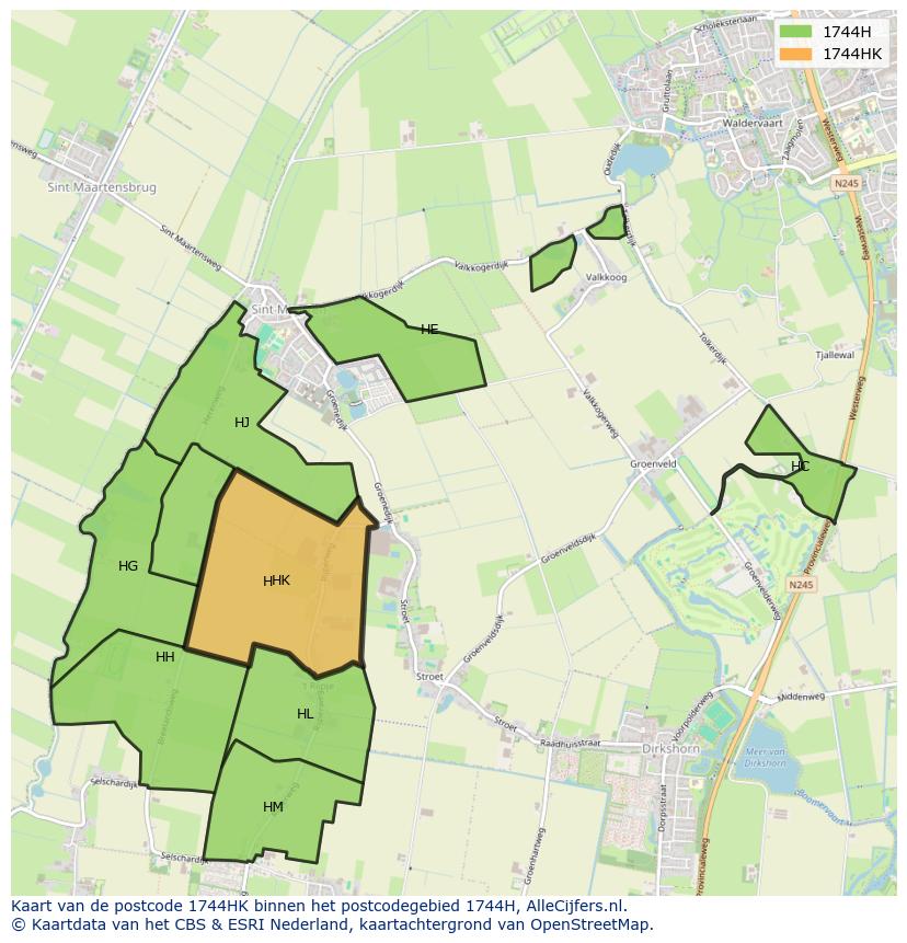 Afbeelding van het postcodegebied 1744 HK op de kaart.