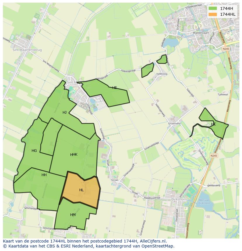 Afbeelding van het postcodegebied 1744 HL op de kaart.