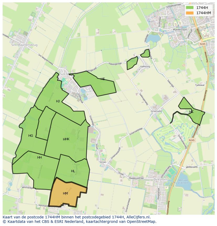 Afbeelding van het postcodegebied 1744 HM op de kaart.