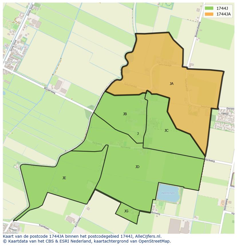 Afbeelding van het postcodegebied 1744 JA op de kaart.