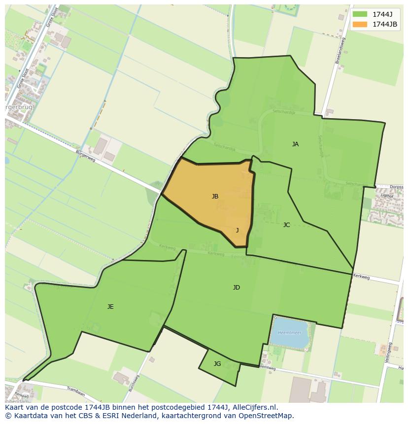Afbeelding van het postcodegebied 1744 JB op de kaart.