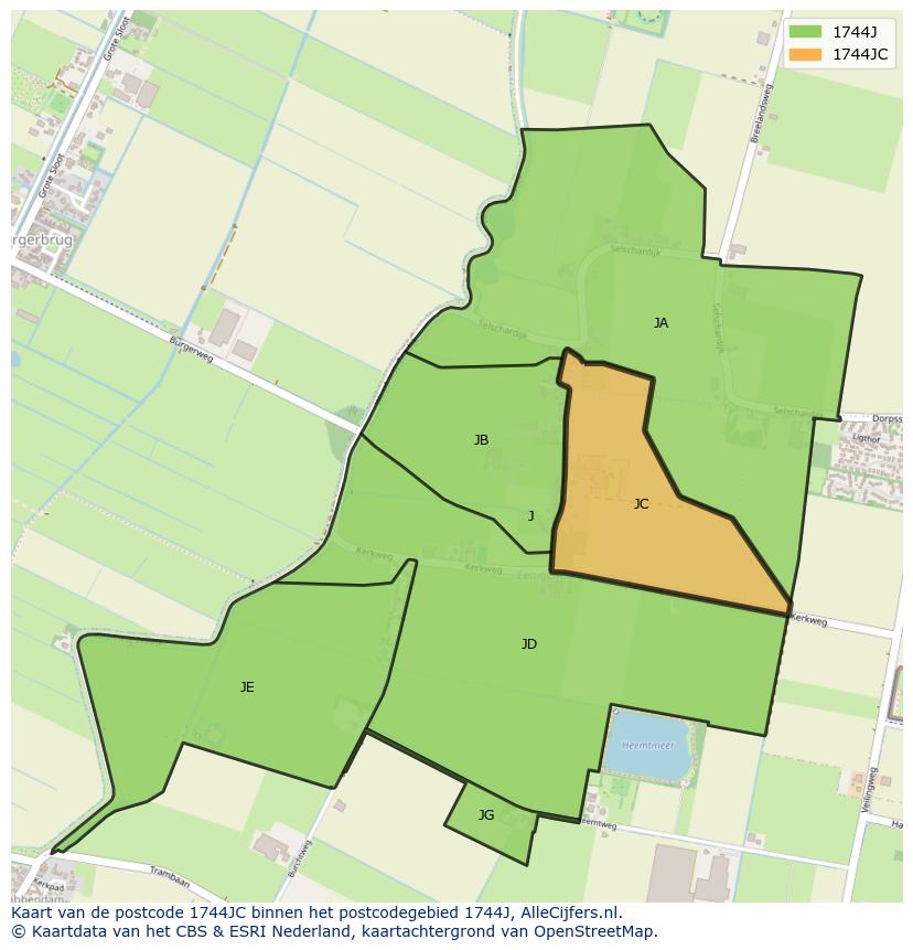 Afbeelding van het postcodegebied 1744 JC op de kaart.