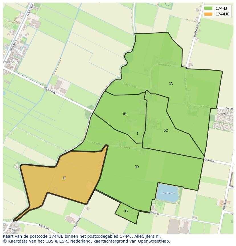 Afbeelding van het postcodegebied 1744 JE op de kaart.