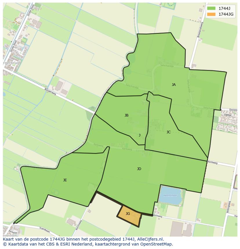 Afbeelding van het postcodegebied 1744 JG op de kaart.