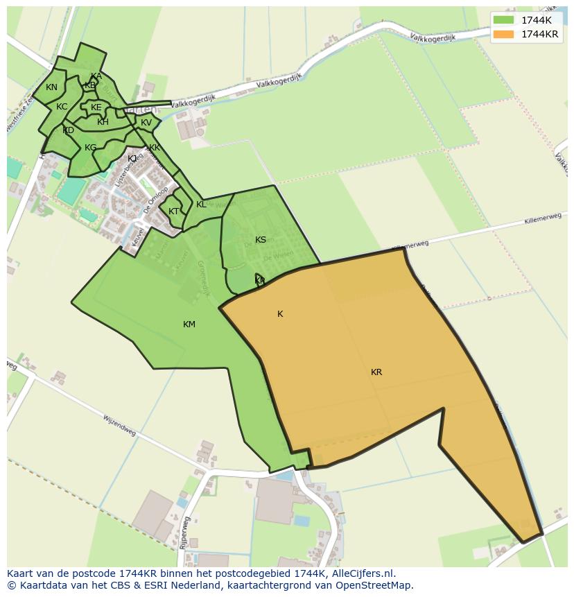 Afbeelding van het postcodegebied 1744 KR op de kaart.