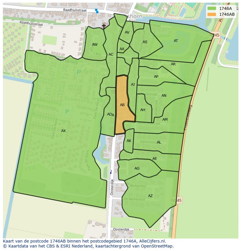 Afbeelding van het postcodegebied 1746 AB op de kaart.