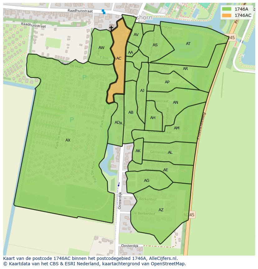 Afbeelding van het postcodegebied 1746 AC op de kaart.