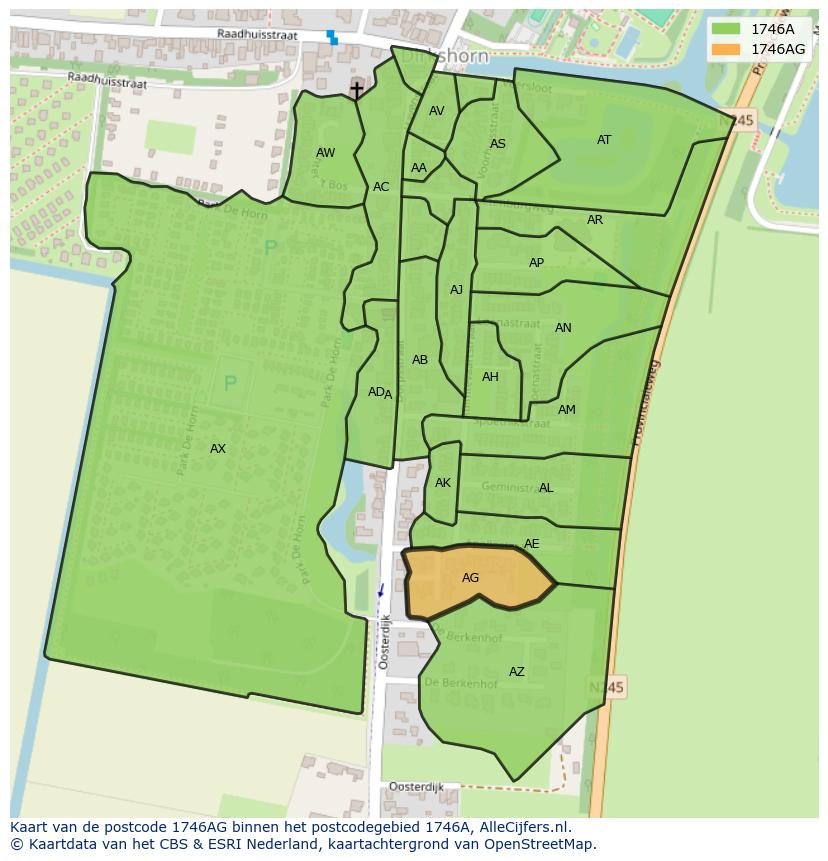 Afbeelding van het postcodegebied 1746 AG op de kaart.