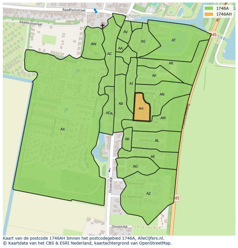 Afbeelding van het postcodegebied 1746 AH op de kaart.