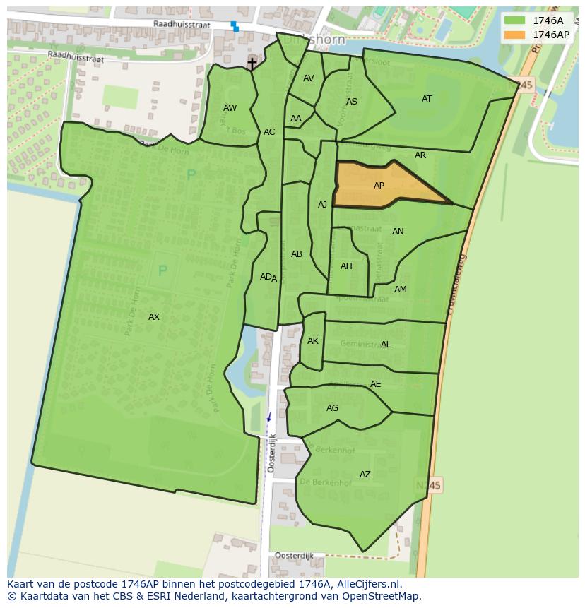Afbeelding van het postcodegebied 1746 AP op de kaart.