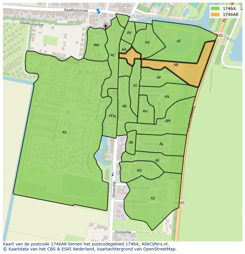 Afbeelding van het postcodegebied 1746 AR op de kaart.
