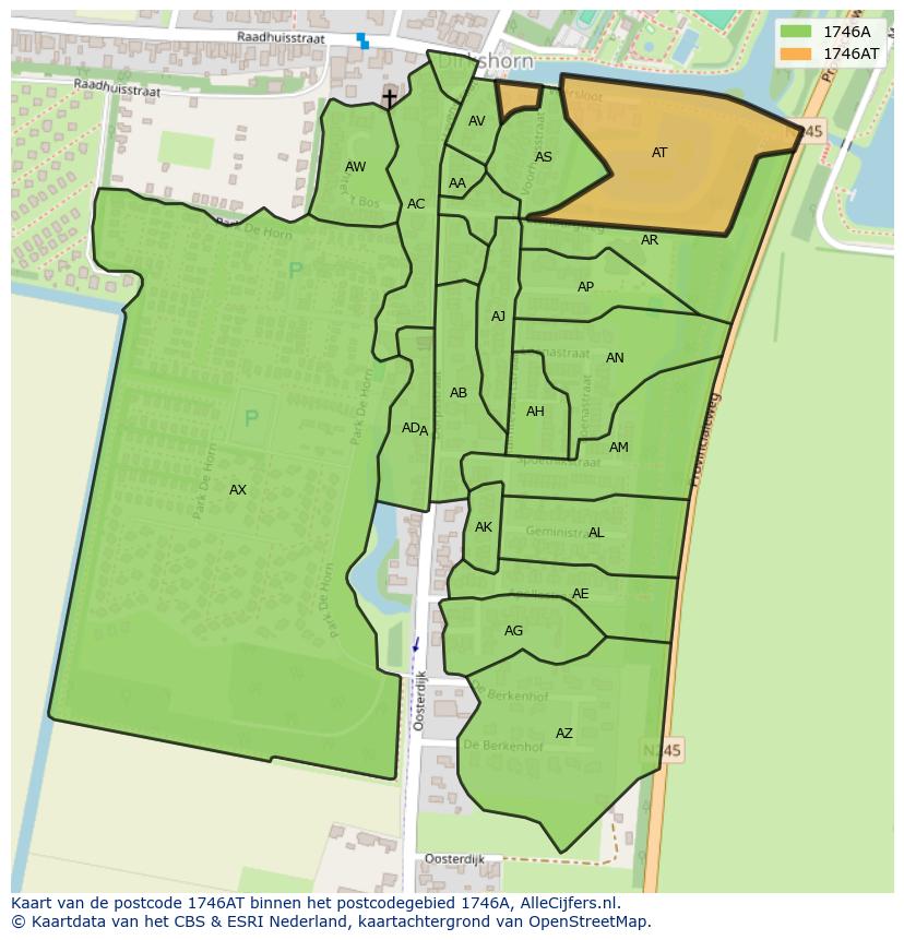 Afbeelding van het postcodegebied 1746 AT op de kaart.