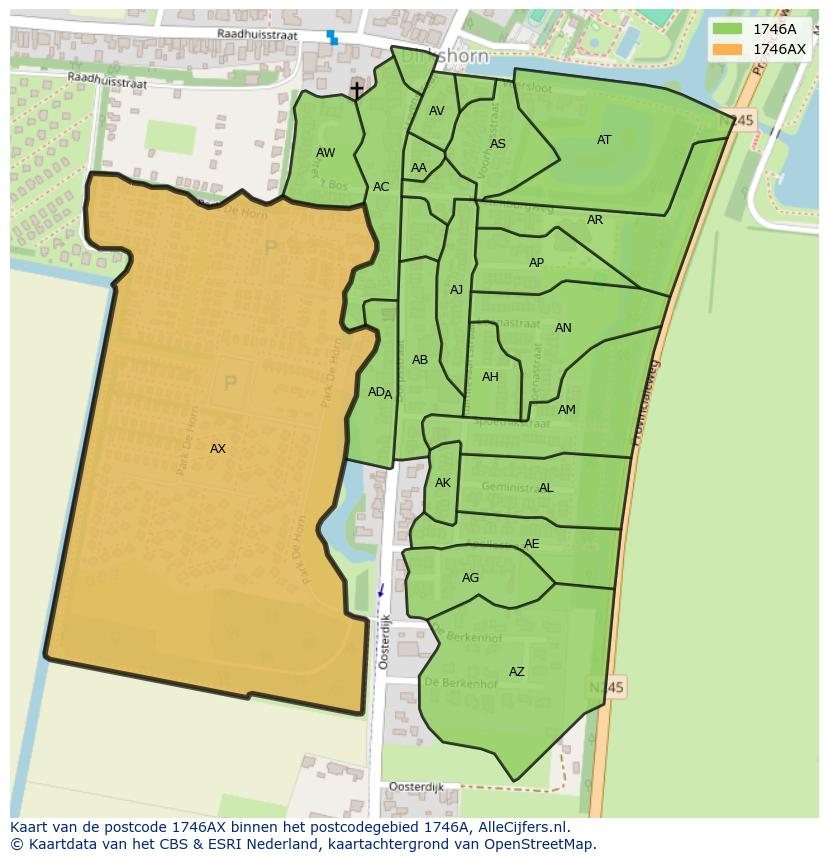 Afbeelding van het postcodegebied 1746 AX op de kaart.