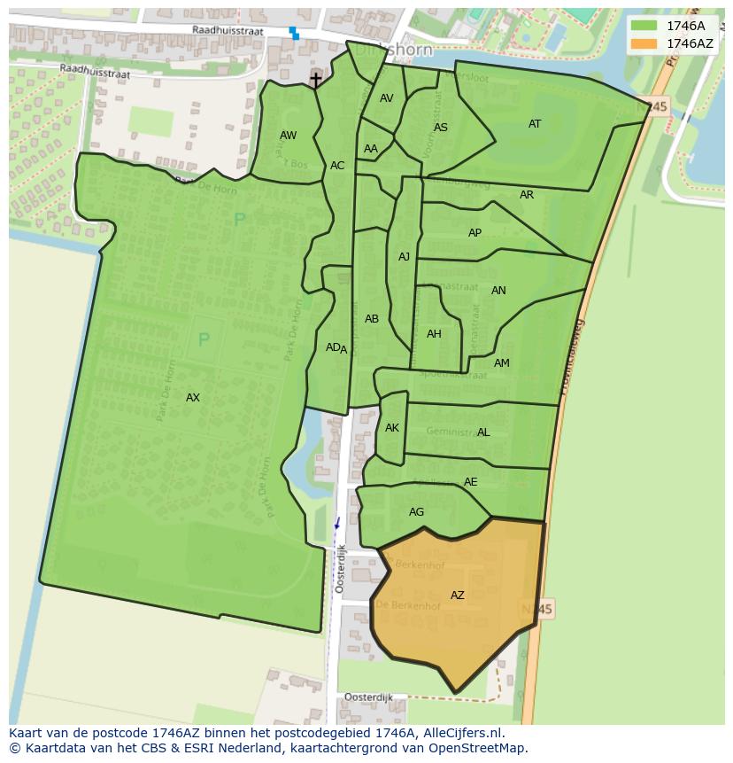 Afbeelding van het postcodegebied 1746 AZ op de kaart.