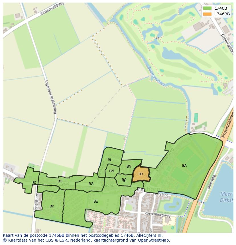 Afbeelding van het postcodegebied 1746 BB op de kaart.