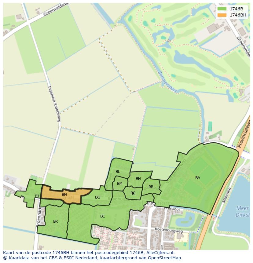 Afbeelding van het postcodegebied 1746 BH op de kaart.